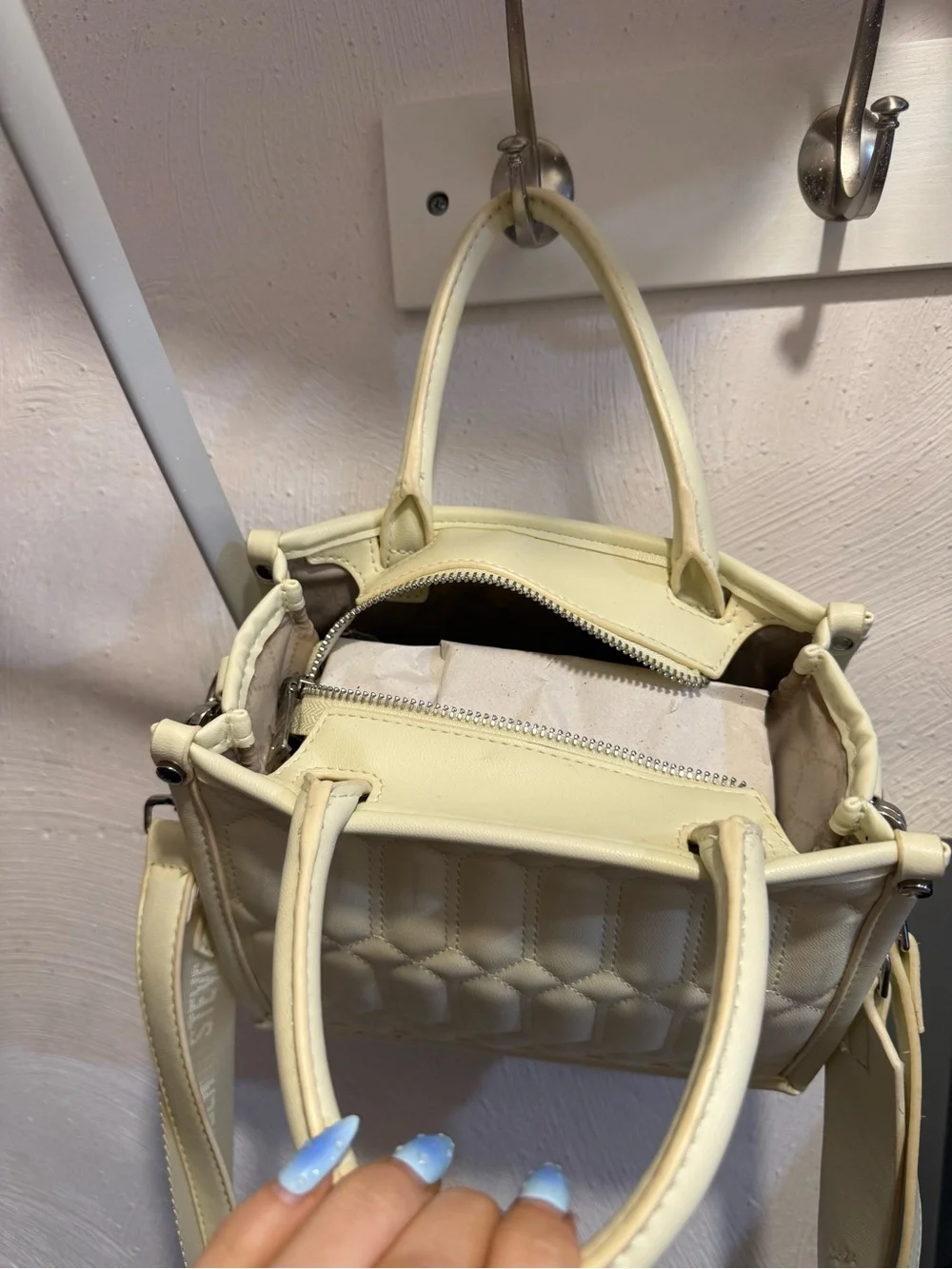 Steve Madden Cream Quilted Top-Handle Purse